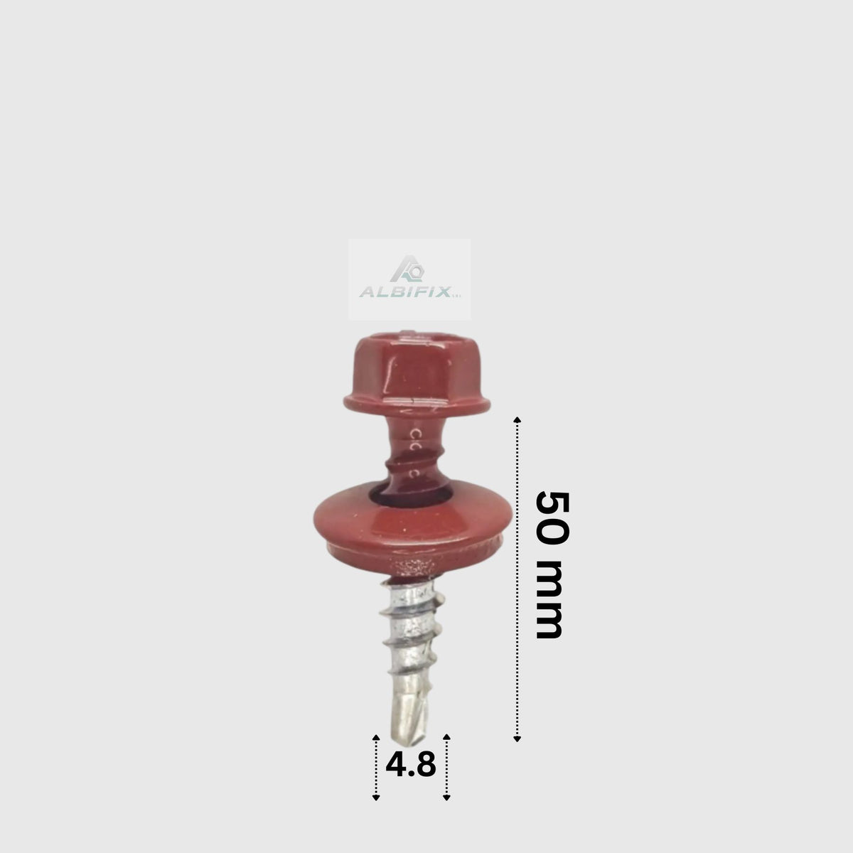 Surub autoforant 4.8x50 mm rosu 3011 cu cap hexagonal si saiba 100 buc/cutie