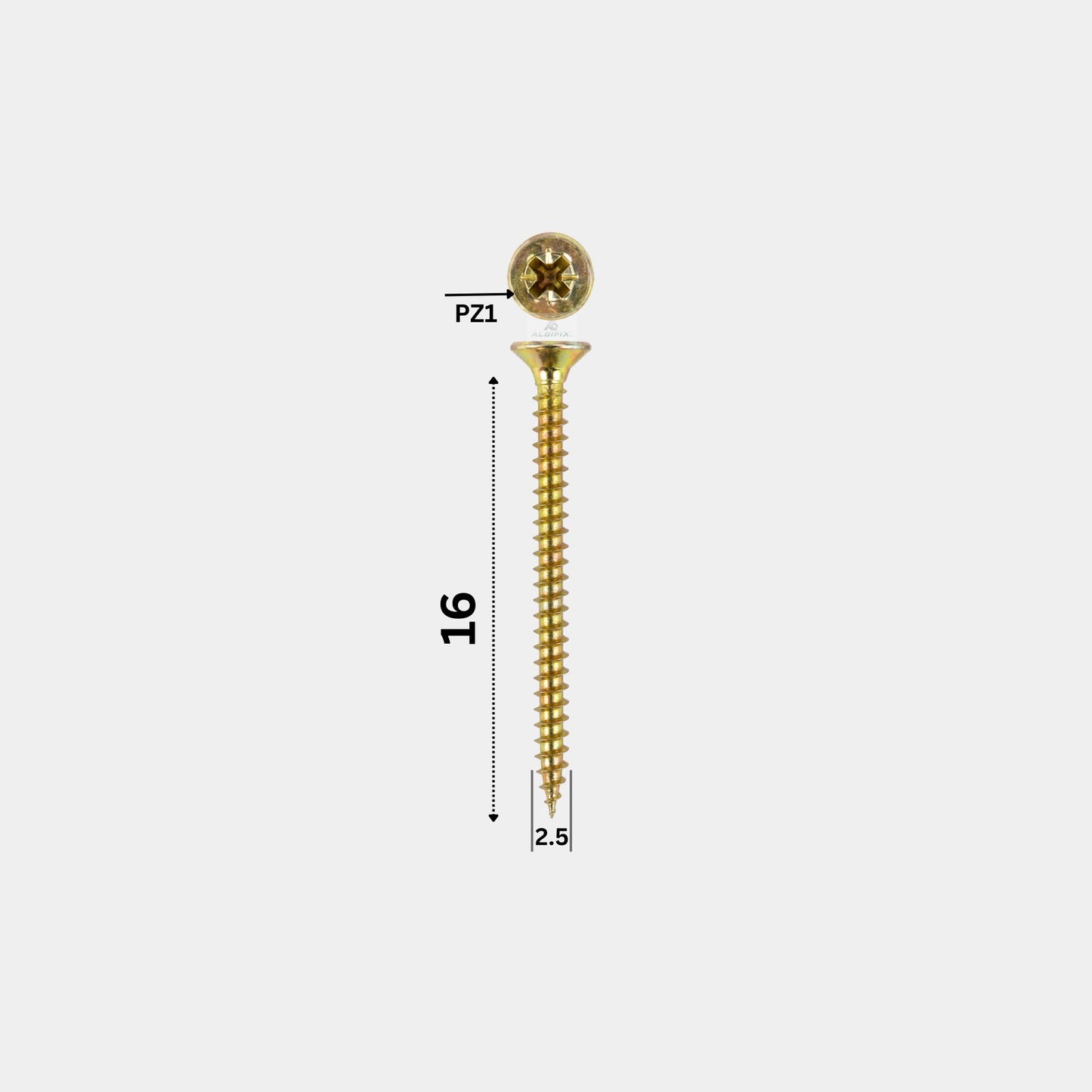 Surub pentru pal si lemn filet total 2.5x16 mm cap inecat zincat galben - 1000 buc/cutie