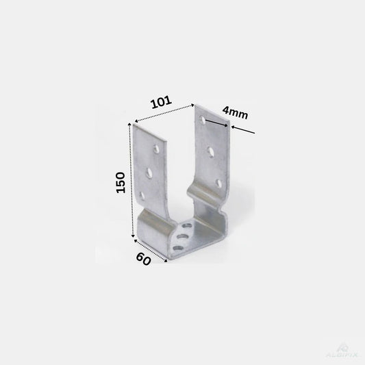 Suport stalp lemn tip U cu nervura din otel zincat 101x60x150mm grosime 4mm