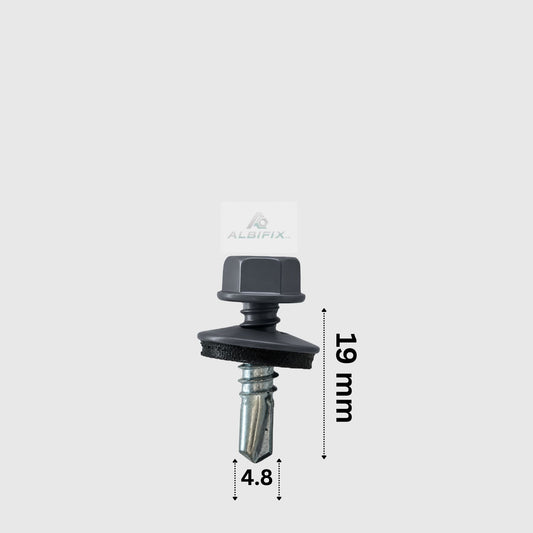 Surub autoforant 4.8x19 mm gri antracit 7024, prindere in metal cu cap hexagonal si saiba  250 buc/cutie