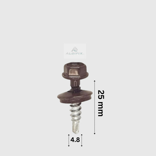 Surub autoforant 4.8x25 mm maro 8017 cu cap hexagonal si saiba 250 buc/cutie