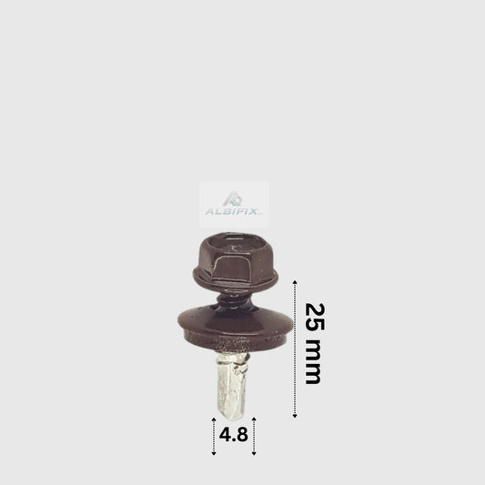 Surub autoforant 4.8x25 mm maro 8017, prindere in metal cu cap hexagonal si saiba  250 buc/cutie