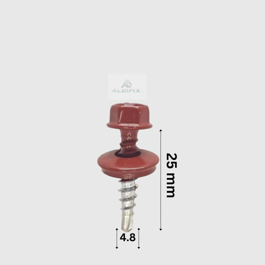 Surub autoforant 4.8x25 mm rosu 3011 cu cap hexagonal si saiba 250 buc/cutie
