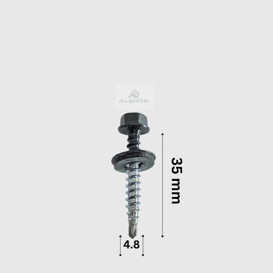 Surub autoforant 4.8x35 mm gri antracit 7024 cu cap hexagonal si saiba 250 buc/cutie