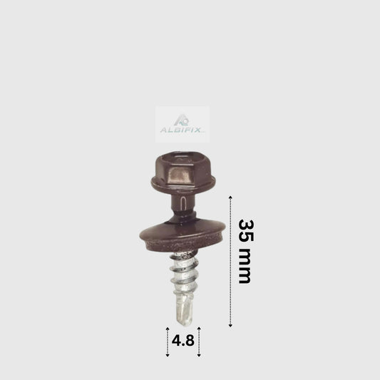 Surub autoforant 4.8x35 mm maro 8017 cu cap hexagonal si saiba 250 buc/cutie