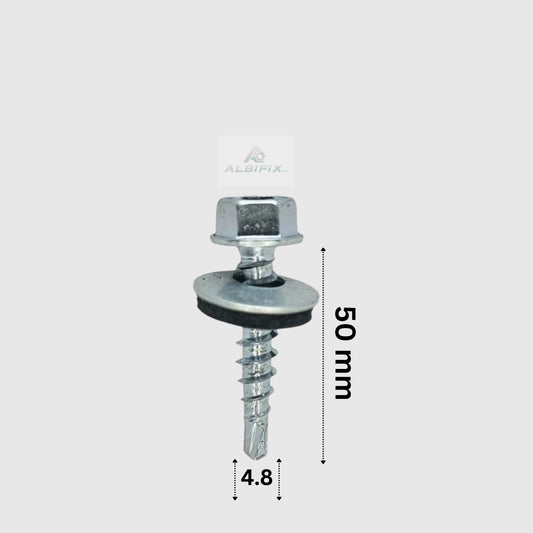 Surub autoforant 4.8x50 mm zincat cu cap hexagonal si saiba 100 buc/cutie