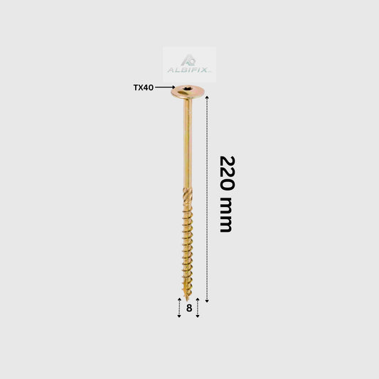 Surub Dulgherie 8x220 mm cap plat torx tx40 50 buc/cutie