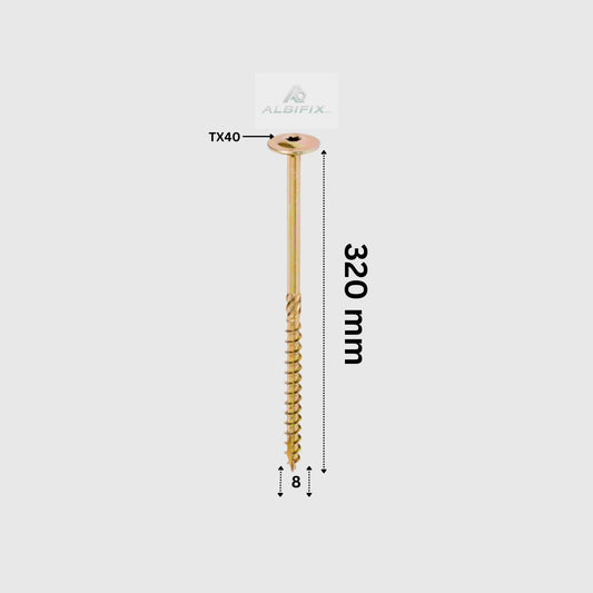 Surub Dulgherie 8x320 mm cap plat torx tx40 50 buc/cutie