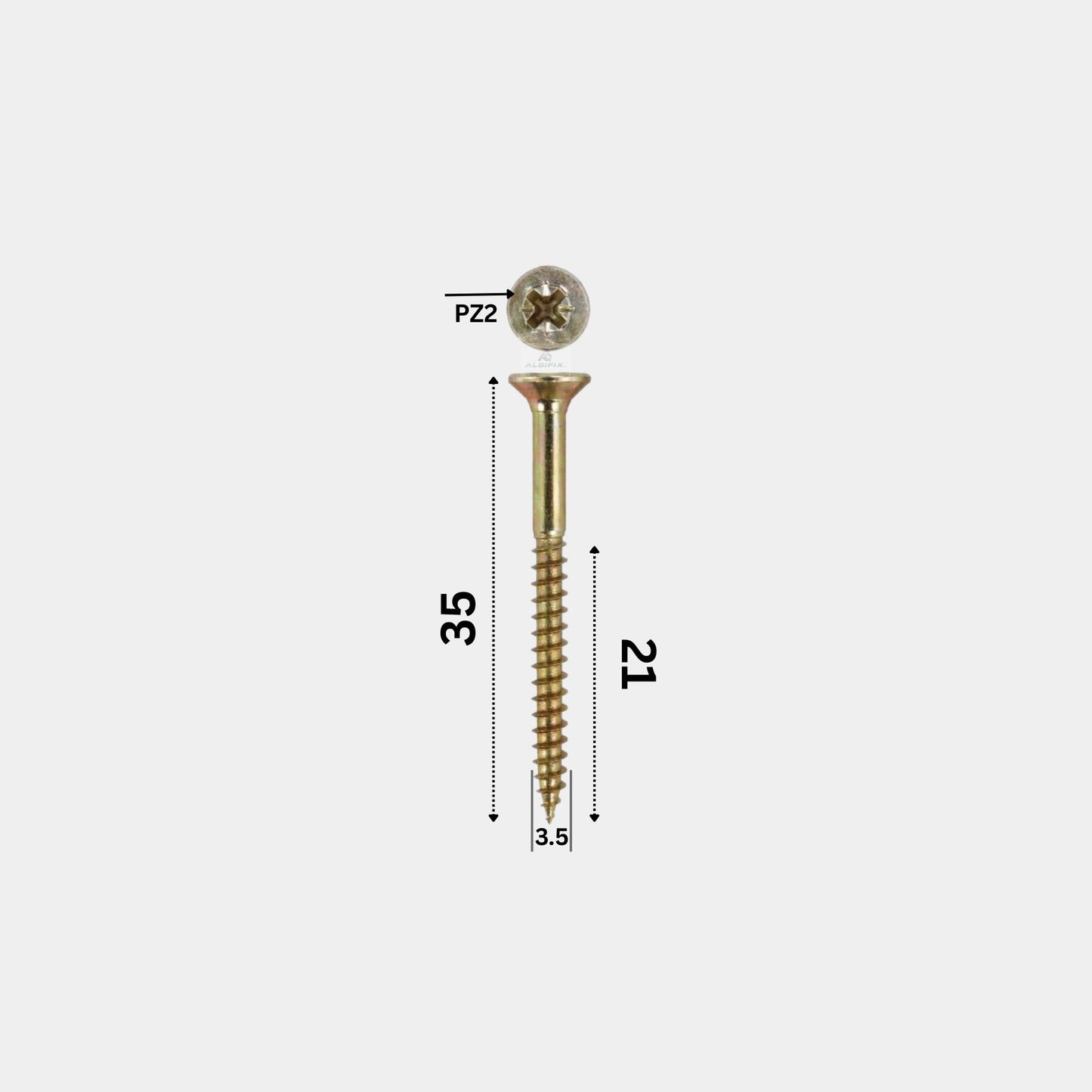Surub pentru pal si lemn filet partial 3.5x35 mm cap inecat zincat galben - 1000 buc/cutie