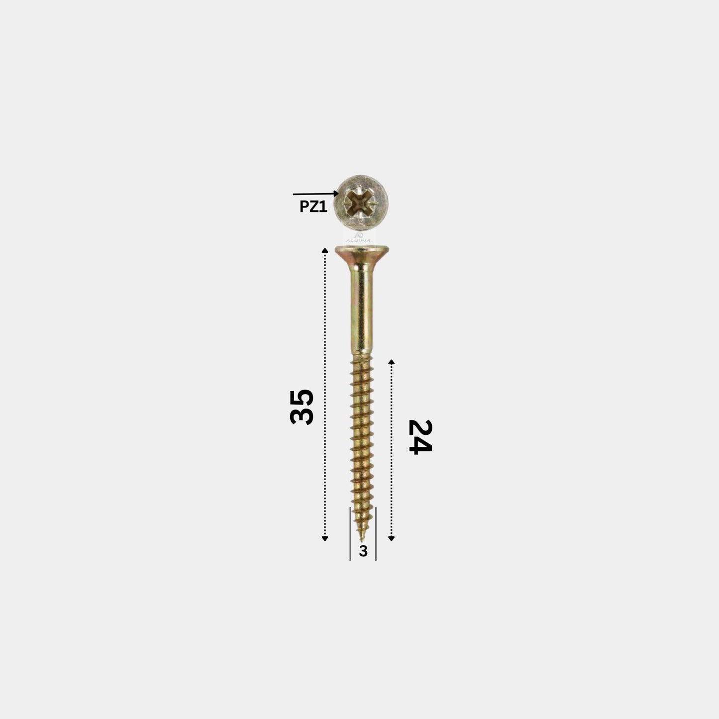 Surub pentru pal si lemn filet partial 3x35 mm cap inecat zincat galben - 1000 buc/cutie