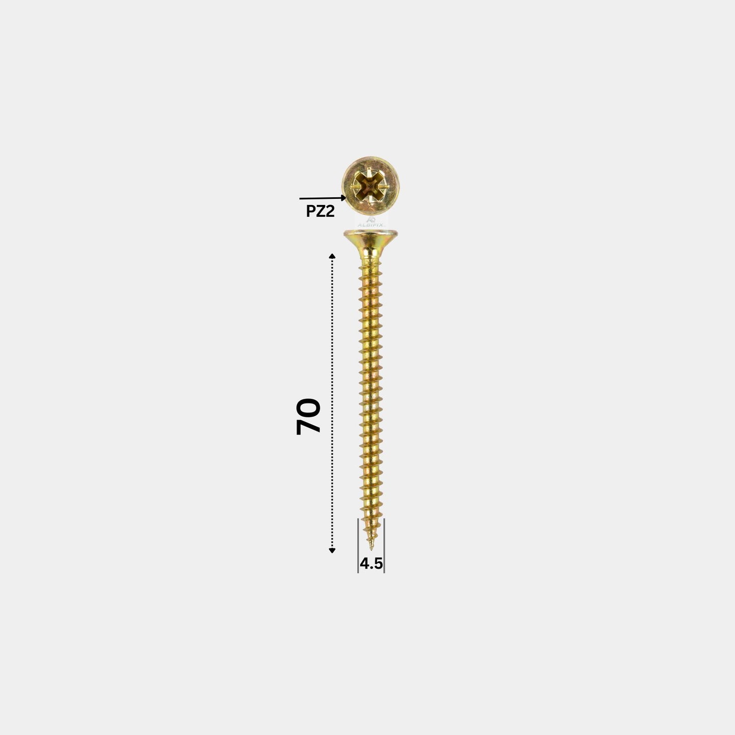 Surub pentru pal si lemn filet total 4.5x70 mm cap inecat zincat galben - 250 buc/cutie