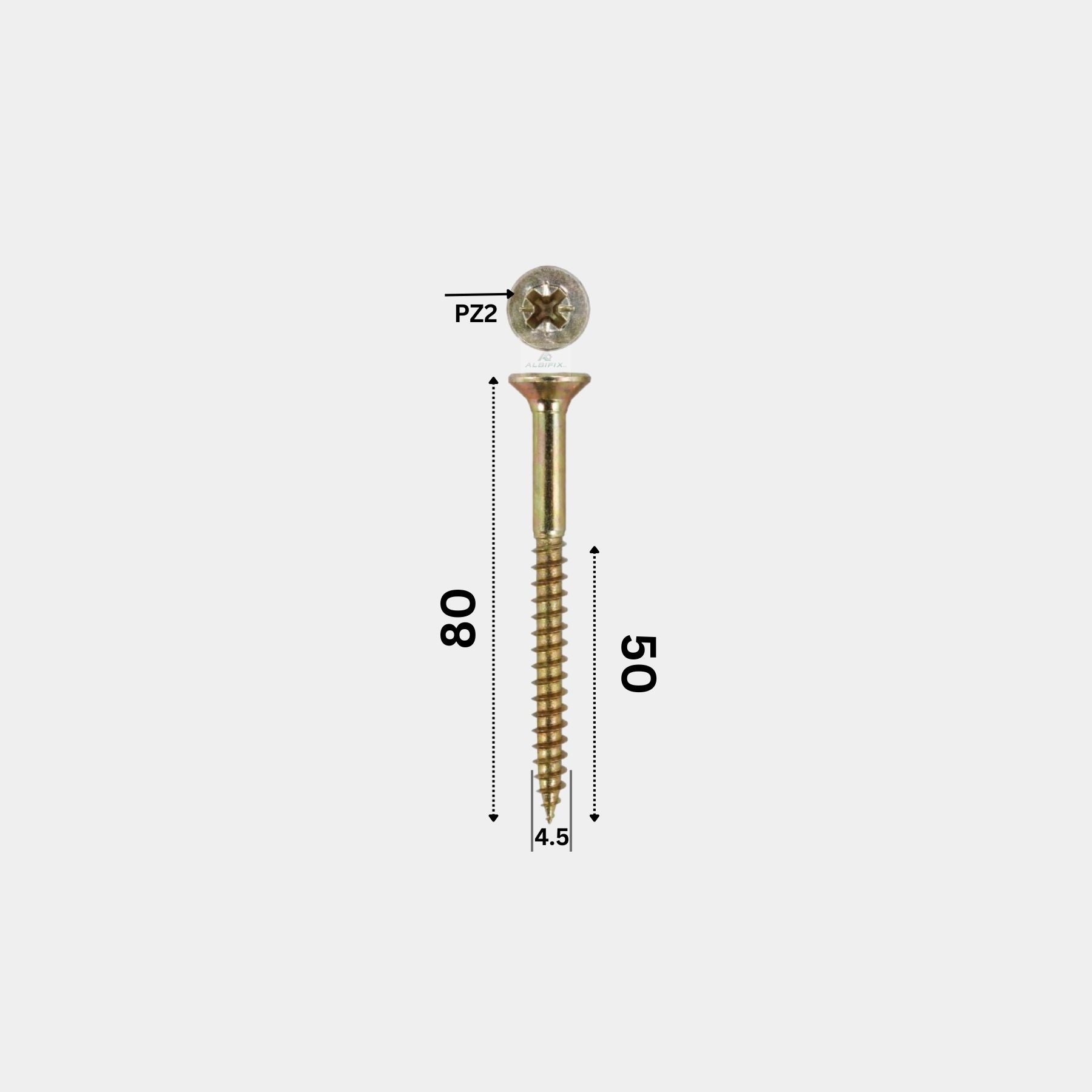 Surub pentru pal si lemn filet partial 4.5x80 mm cap inecat zincat galben - 250 buc/cutie