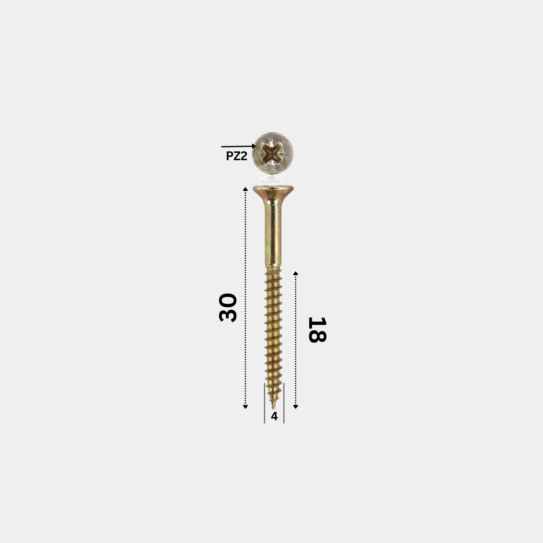 Surub pentru pal si lemn filet partial 4x30 mm cap inecat zincat galben - 1000 buc/cutie
