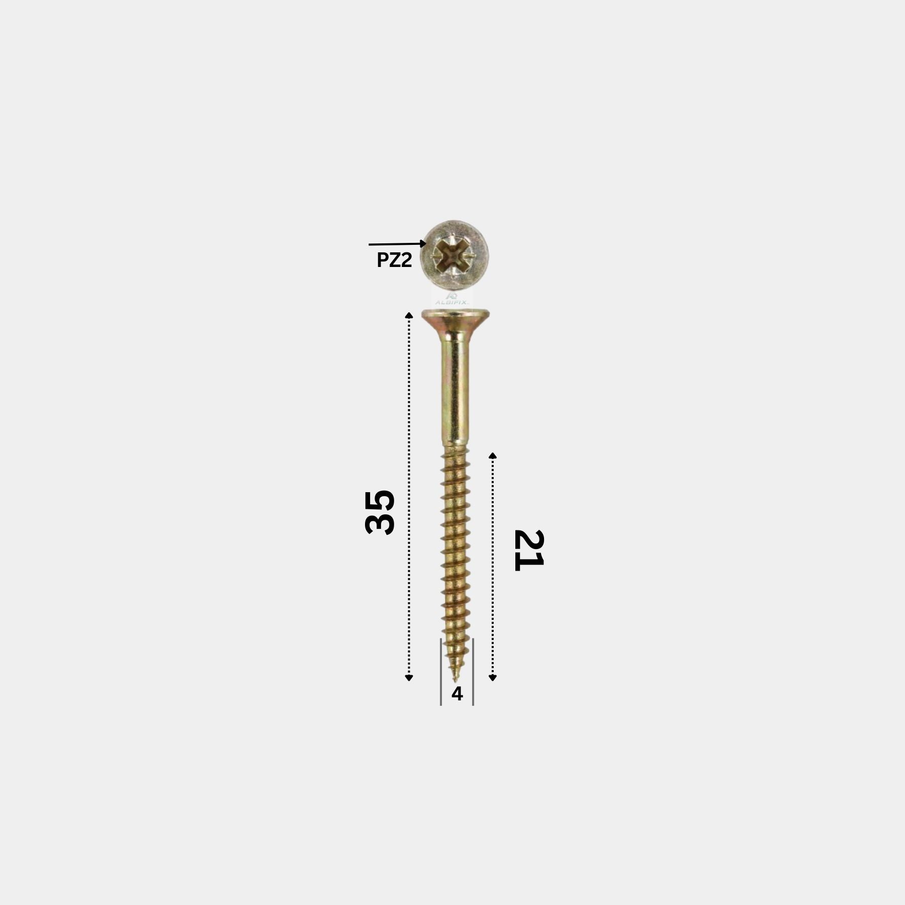 Surub pentru pal si lemn filet partial 4x35 mm cap inecat zincat galben - 500 buc/cutie