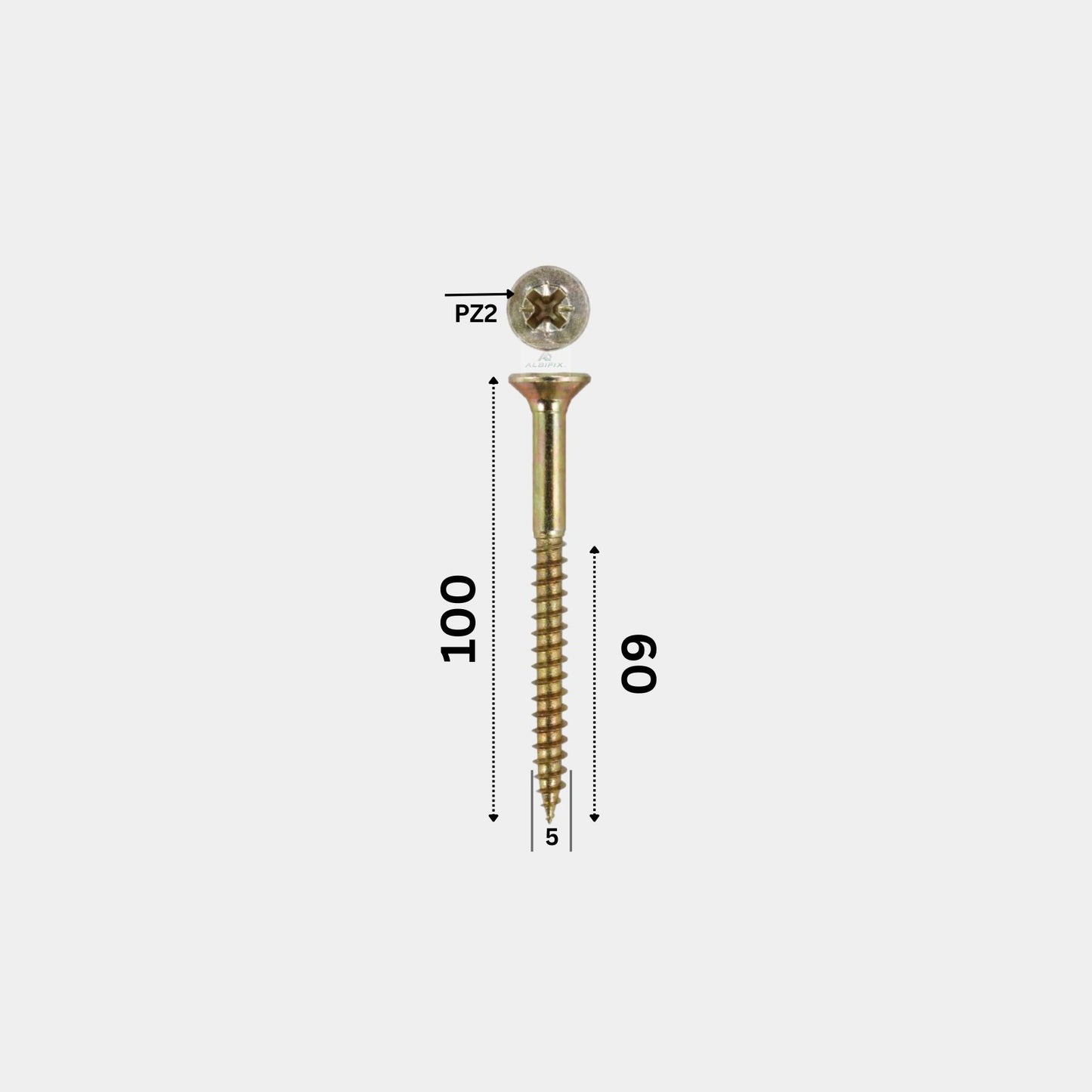 Surub pentru pal si lemn filet partial 5x100 mm cap inecat zincat galben - 200 buc/cutie