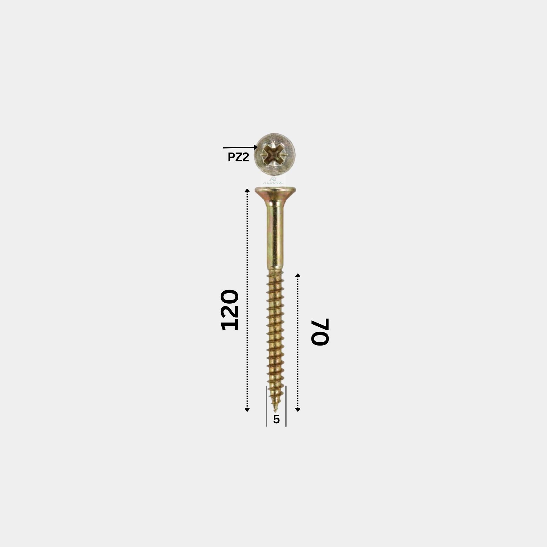 Surub pentru pal si lemn filet partial 5x120 mm cap inecat zincat galben - 200 buc/cutie